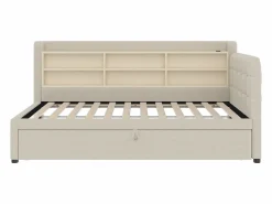 OKWISH Sofá cama de 90/180 x 200 cm, color lino, extraíble con espacio de almacenaje y puerto USB (sin colchón) Beige