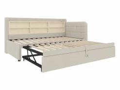 OKWISH Sofá cama de 90/180 x 200 cm, color lino, extraíble con espacio de almacenaje y puerto USB (sin colchón) Beige