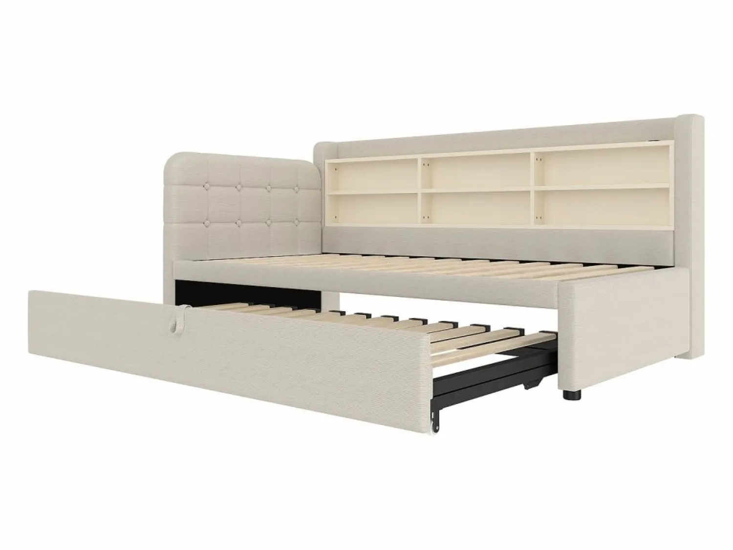 OKWISH Sofá cama de 90/180 x 200 cm, color lino, extraíble con espacio de almacenaje y puerto USB (sin colchón) Beige