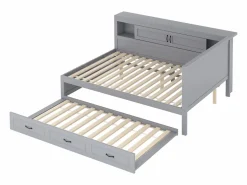 Outlet Sofá cama de 140 x 200 cm con cama nido de 90 x 190 cm - Con LED, USB y almacenaje - Cama Diván
