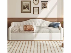 OKWISH Sofá cama de 90 x 200 cm, lino , canapé con tira de luz LED y somier (colchón no incluido)