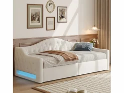 OKWISH Sofá cama de 90 x 200 cm, lino , canapé con tira de luz LED y somier (colchón no incluido)