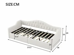 OKWISH Sofá cama de 90 x 200 cm, lino , canapé con tira de luz LED y somier (colchón no incluido)