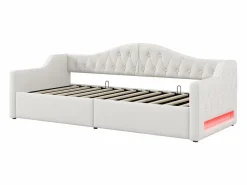 OKWISH Sofá cama de 90 x 200 cm, lino , canapé con tira de luz LED y somier (colchón no incluido)