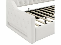 OKWISH Sofá cama de 90 x 200 cm, lino , canapé con tira de luz LED y somier (colchón no incluido)