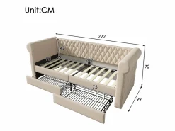 Best OKWISH Sofá cama de 90 x 200 cm, lino , cama infantil con dos cajones y somier, sin colchón Beige