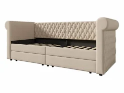 Best OKWISH Sofá cama de 90 x 200 cm, lino , cama infantil con dos cajones y somier, sin colchón Beige