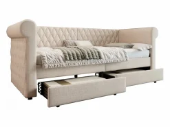 Best OKWISH Sofá cama de 90 x 200 cm, lino , cama infantil con dos cajones y somier, sin colchón Beige