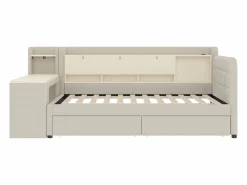 OKWISH Sofá cama de 90 x 200 cm, lino , cama para adulto con escritorio, 2 cajones y puerto USB (sin colchón)