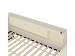 OKWISH Sofá cama de 90 x 200 cm, lino , cama para adulto con escritorio, 2 cajones y puerto USB (sin colchón)