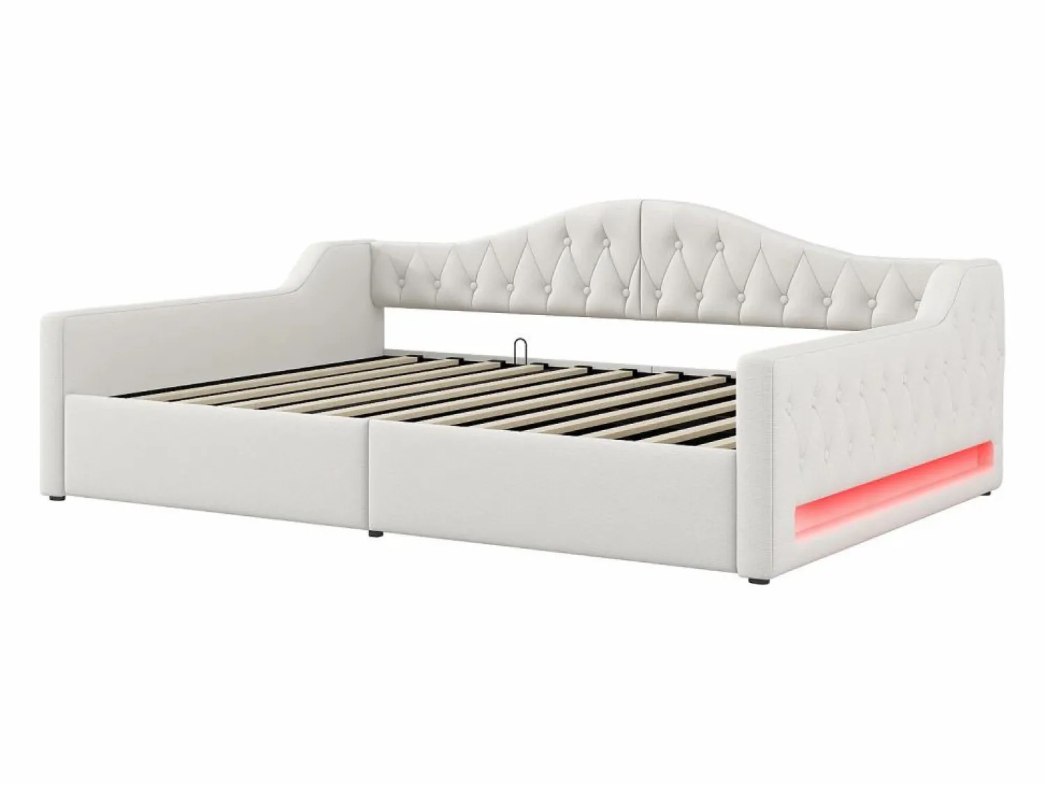 OKWISH Sofá cama de 140 x 200 cm, lino , canapé con tira de luz LED y somier (colchón no incluido)