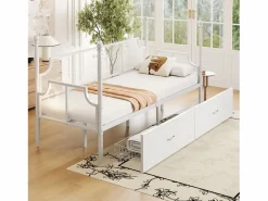 Outlet Sofá cama de hierro forjado 90x200 cm - con 2 cajones - estructura metálica - con compartimento de almacenamiento - Cama Diván