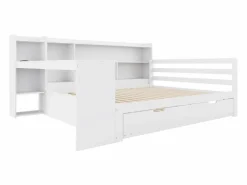 Hot Sofá cama de madera maciza 140x200 cm - con escritorio + librería - compartimentos de almacenamiento + estantes - con enchufes - con cama nido - blanco Cama Diván|Cama Nido