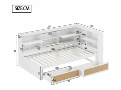 Hot Sofá cama de madera maciza 90×200 cm - con 2 cajones - múltiples almacenamientos - con puerto de carga - (sin colchón) Cama Diván