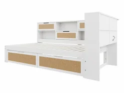 Hot Sofá cama de madera maciza 90×200 cm - con 2 cajones - múltiples almacenamientos - con puerto de carga - (sin colchón) Cama Diván