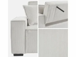 New Sweeek Sofá cama de pana de 3 plazas Crema