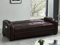 Best Sofá cama de piel sintética en color marrón MIRELLA Sofás De Piel Sintética