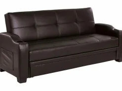Best Sofá cama de piel sintética en color marrón MIRELLA Sofás De Piel Sintética