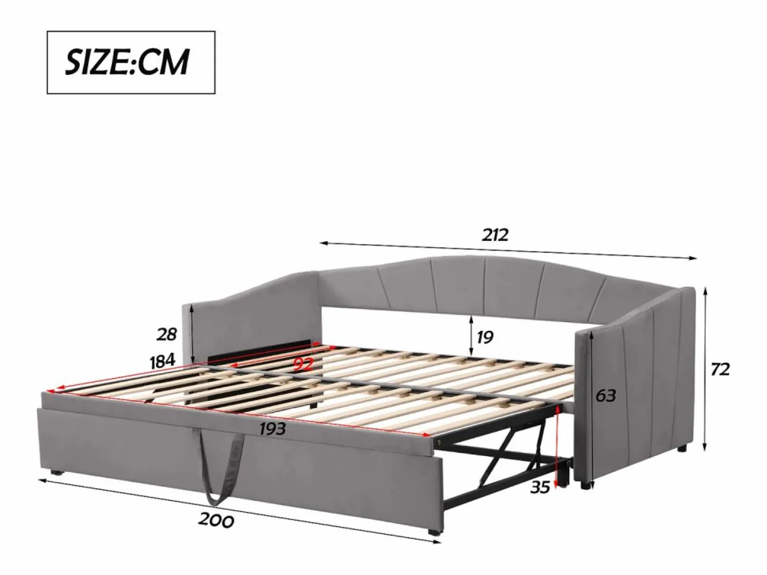 Best Sofá cama de terciopelo 180x200 cm - con cama nido - somier de láminas - Cama Nido