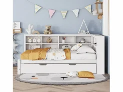 New Sofá cama doble 140x200cm y cama nido 90x190cm con puerto USB y múltiples espacios de almacenaje, sin colchón Cama Diván