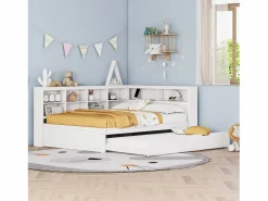 New Sofá cama doble 140x200cm y cama nido 90x190cm con puerto USB y múltiples espacios de almacenaje, sin colchón Cama Diván