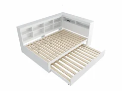 New Sofá cama doble 140x200cm y cama nido 90x190cm con puerto USB y múltiples espacios de almacenaje, sin colchón Cama Diván