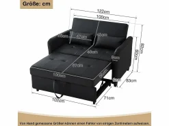 Discount KOMHTOM Sofá cama doble plegable, respaldo ajustable, material PU resistente al agua, Negro