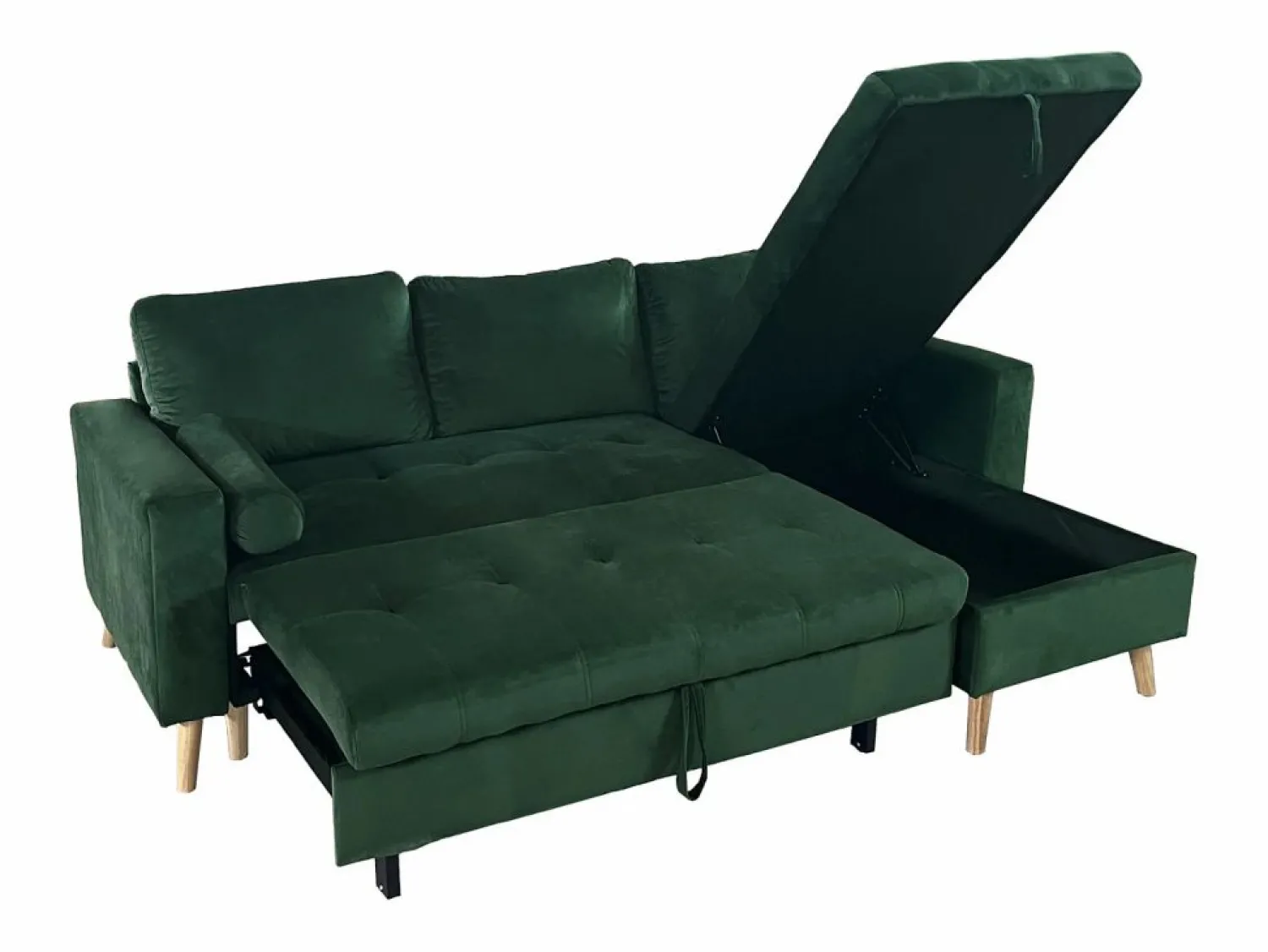 Happy Garden Sofá cama esquinero de 3 plazas JAMES de terciopelo Verde