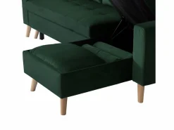 Happy Garden Sofá cama esquinero de 3 plazas JAMES de terciopelo Verde