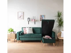 Happy Garden Sofá cama esquinero de 3 plazas JAMES de terciopelo Verde