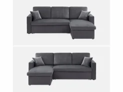 Clearance Sweeek Sofá cama esquinero reversible de 3 plazas oscuro Gris