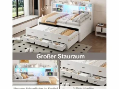 Merax Sofá cama extraíble - 90 x 200 cm + 90 x 190 cm - con LED + 3 cajones + mesita de noche + USB + Tipo C - aglomerado + MDF -
