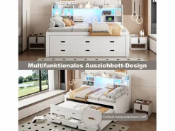 Merax Sofá cama extraíble - 90 x 200 cm + 90 x 190 cm - con LED + 3 cajones + mesita de noche + USB + Tipo C - aglomerado + MDF -
