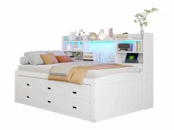 Merax Sofá cama extraíble - 90 x 200 cm + 90 x 190 cm - con LED + 3 cajones + mesita de noche + USB + Tipo C - aglomerado + MDF -