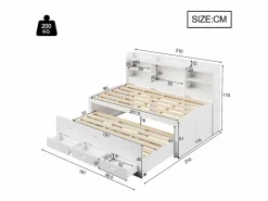 Merax Sofá cama extraíble - 90 x 200 cm + 90 x 190 cm - con LED + 3 cajones + mesita de noche + USB + Tipo C - aglomerado + MDF -