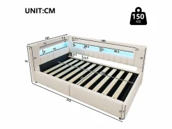 Sale Merax Sofá cama hidráulico con almacenaje para niños - 90 x 200 cm - con USB + Tipo C + LED + almacenaje - lino - Beige