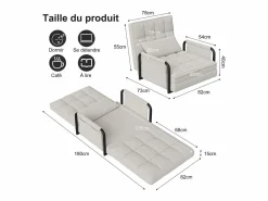 Discount Sofá cama individual convertible - Terciopelo - Sillón y respaldo ajustables en 5 posiciones - Sofá Vintage