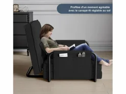 New Sofá cama individual convertible, sillón cama 4 en 1, 5 posiciones ajustables, cojín y reposabrazos de metal, lana de cordero, color Negro