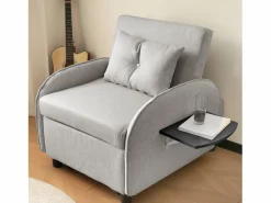 Clearance Sofá cama individual extraíble multifuncional: con función de cama, sillón y sillón, sofá cama ajustable en tres posiciones, mesas de té plegables Gris