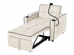 Outlet Sofá cama individual extraíble 3 en 1: con portavasos y soporte para teléfono, sofá cama, sillón y sillón. Beige