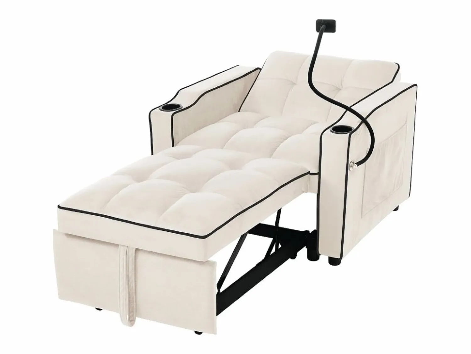Outlet Sofá cama individual extraíble 3 en 1: con portavasos y soporte para teléfono, sofá cama, sillón y sillón. Beige
