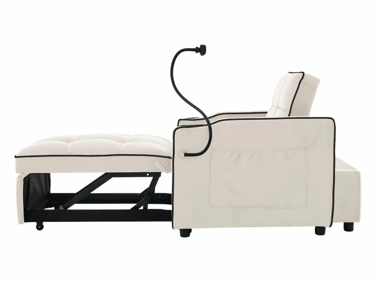 Outlet Sofá cama individual extraíble 3 en 1: con portavasos y soporte para teléfono, sofá cama, sillón y sillón. Beige