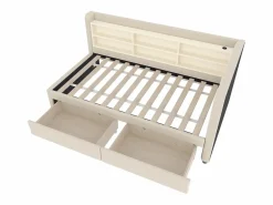 Hot Hauss Spole Sofá cama individual 90x200 cm con 2 cajones, USB + Tipo C y almacenaje, tejido lino Beige
