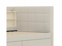 Hot Hauss Spole Sofá cama individual 90x200 cm con 2 cajones, USB + Tipo C y almacenaje, tejido lino Beige