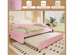 Outlet Merax Sofá cama infantil - 90 x 200 cm + 90 x 190 cm - con lámpara de noche + USB - terciopelo - Rosa