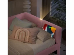 Outlet Merax Sofá cama infantil - 90 x 200 cm + 90 x 190 cm - con lámpara de noche + USB - terciopelo - Rosa