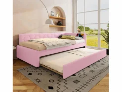 Outlet Merax Sofá cama infantil - 90 x 200 cm + 90 x 190 cm - con lámpara de noche + USB - terciopelo - Rosa