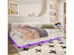 Merax Sofá cama infantil - 140 x 200 cm - con LED + almacenaje hidráulico + USB - terciopelo -