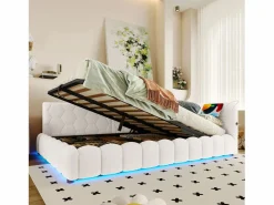 Merax Sofá cama infantil - 140 x 200 cm - con LED + almacenaje hidráulico + USB - terciopelo -