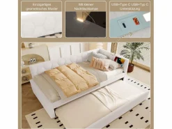 Outlet Sofá cama infantil - 90 x 200 cm + 90 x 190 cm - con lámpara de noche + USB - terciopelo - rosa Cama Diván|Cama Nido